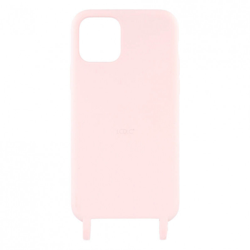 Funda silicona transparente iphone 11 TPU con cuerda Rosa claro
