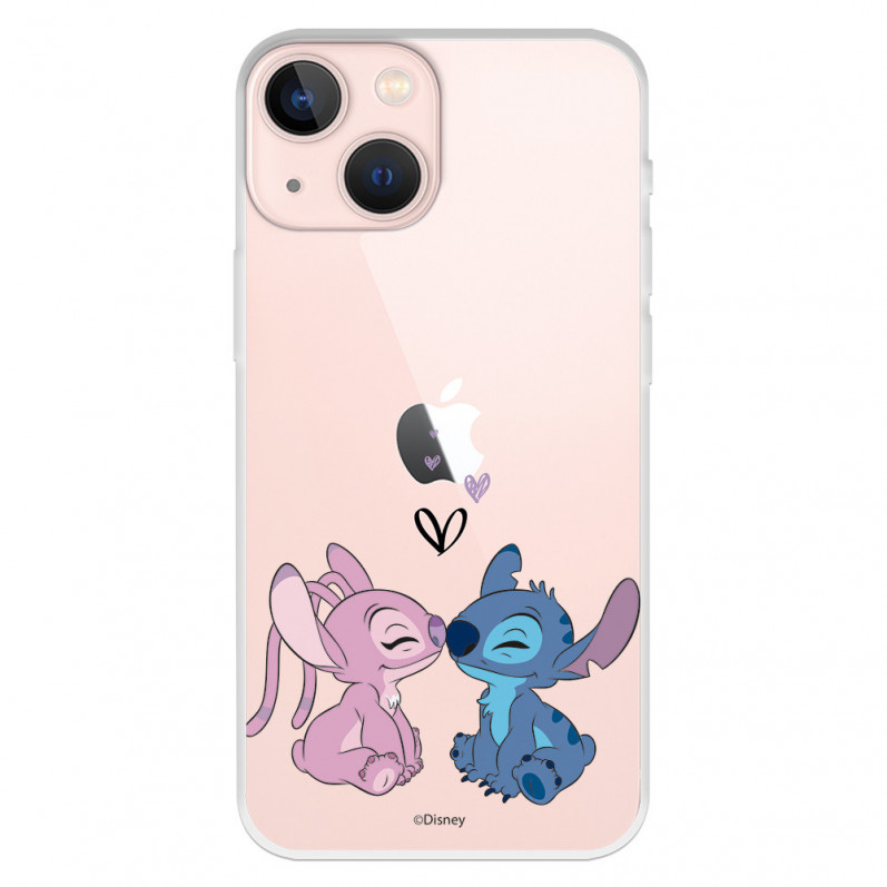 Funda para iPhone 13 Mini Oficial de Disney Angel & Stitch Beso - Lilo & Stitch