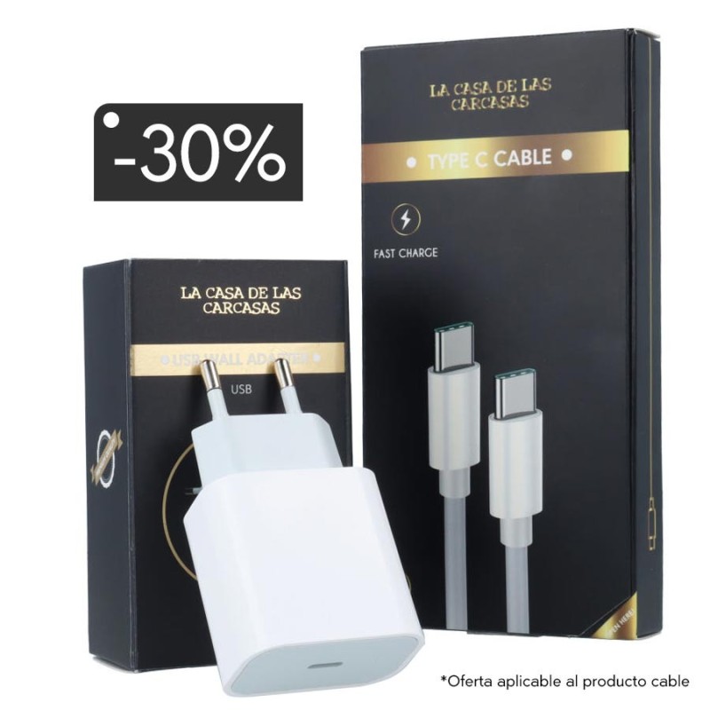 Pack Carga - Cargador carga rápida iPhone + cable Tipo C/Tipo C Pack Carga - Cargador carga rápida iPhone + cable Tipo C/Tipo C