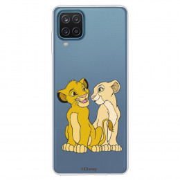 Funda para Samsung Galaxy A12 Oficial de Disney Simba y Nala Silueta - El Rey León