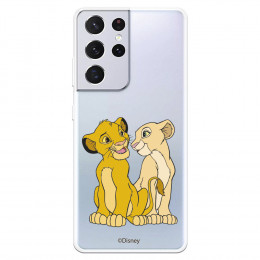 Funda para Samsung Galaxy S21 Ultra Oficial de Disney Simba y Nala Silueta - El Rey León